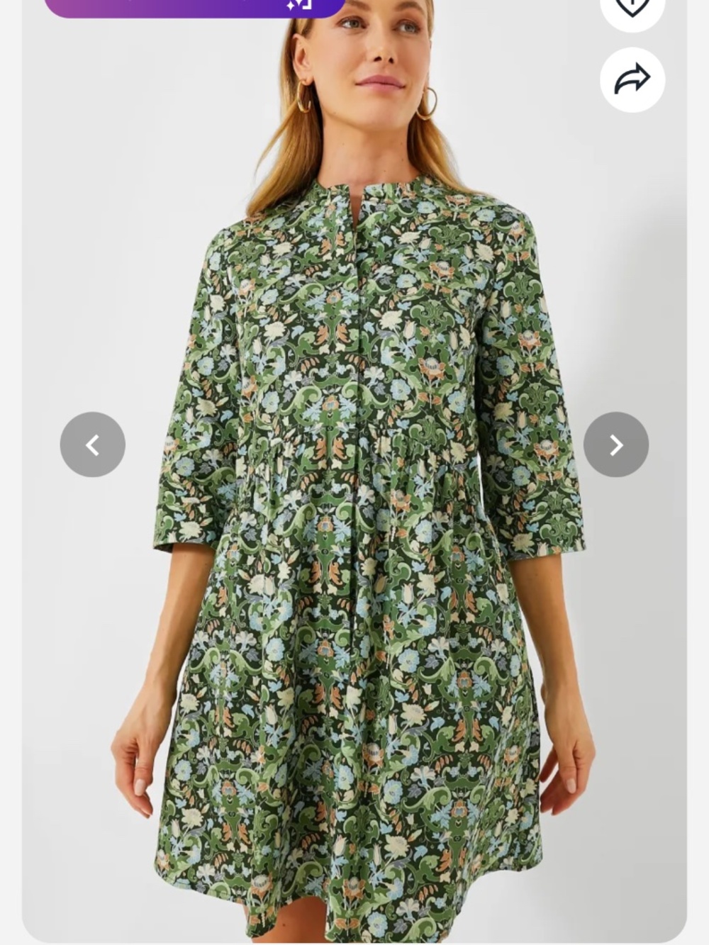 Tuckernuck Sage Deco Damask Royal Shirt Dress green vines blossoms floral